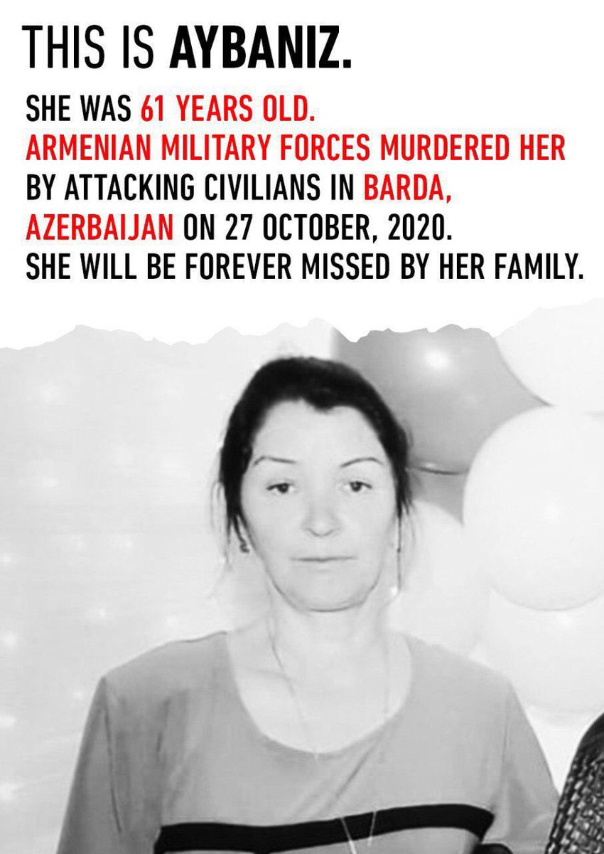 mammadli_04's tweet photo. Aybaniz retired and planned to live peacefully with her family in #Barda. But she will not... #StopArmenianAggression 
#HumanRights
#Erdogan https://t.co/I15cGTHeAX