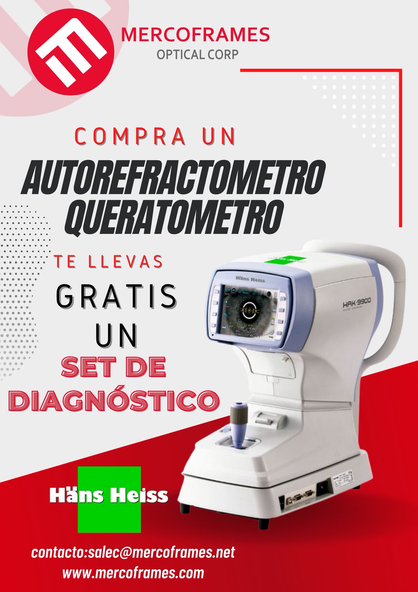 Mercoframes's tweet image. Oferta Especial Hasta Septiembre. No te pierdas esta oportunidad
Compra un Autorefractometro Queratómetro  y Obtenga un Set de Diagnóstico gratis. 
Mercoframes: La oferta vence el viernes 30 de septiembre de 2022
Clic en el enlace

mercoframes.com/product/autore…