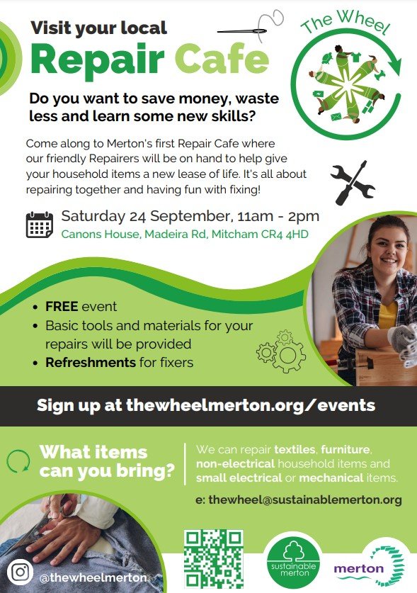 Merton's first repair cafe!!! This Saturday at Canons House, Mitcham! Reduce waste by learning how to repair your everyday broken items!