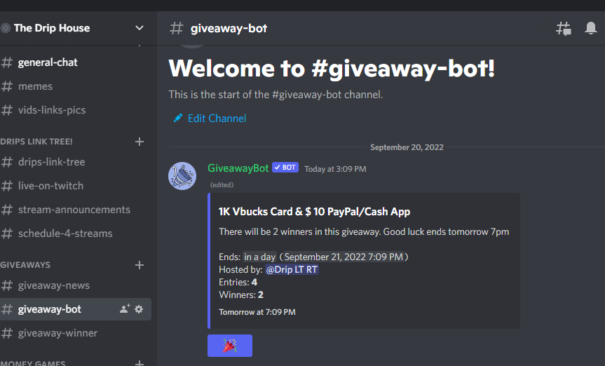 DripsCommunity's tweet photo. First giveaway is underway ! Ya'll join up and come win some free stuff. Here is the link ends in 28 hours https://t.co/cwG3APFBF7 #Discord #FortniteParadise #Giveaway @DripLTRT https://t.co/WmtZbGLjHB
