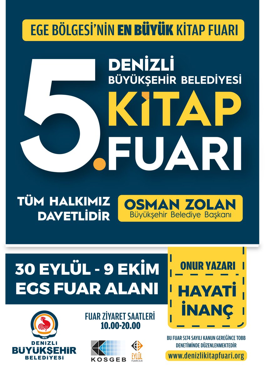 ibrahimcollu's tweet photo. Ege Bölgesi'in en büyük kitap fuarı başlıyor. Her yıl sabırsızlıkla beklediğimiz fuar için Denizli Büyükşehir Belediye Başkanımız Sayın Osman ZOLAN'a teşekkürlerimizi sunarız. https://t.co/KueOj5q59E