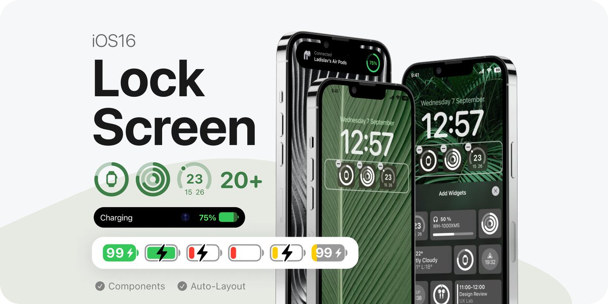 I recently published my first project to the <a href="/figma/">Figma</a> Community. While I was experimenting with prototyping by recreating an animated #DynamicIsland in Figma I ended up with a bunch of the #iOS16 Components so I put those together in LockScreen UI Kit. bit.ly/3f7KzGp