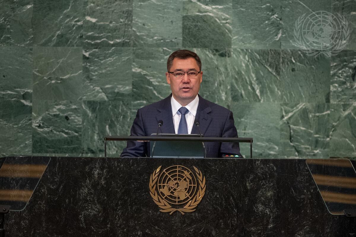 H.E. Sadyr Zhaparov, President of the Kyrgyz Republic 🇰🇬 <a href="/UN/">United Nations</a> #GeneralDebate 
Access the recording and transcript of the statement here: gadebate.un.org/en/77/kyrgyzst…
#UNJournal #UNGA 
© UN Photo/Cia Pak