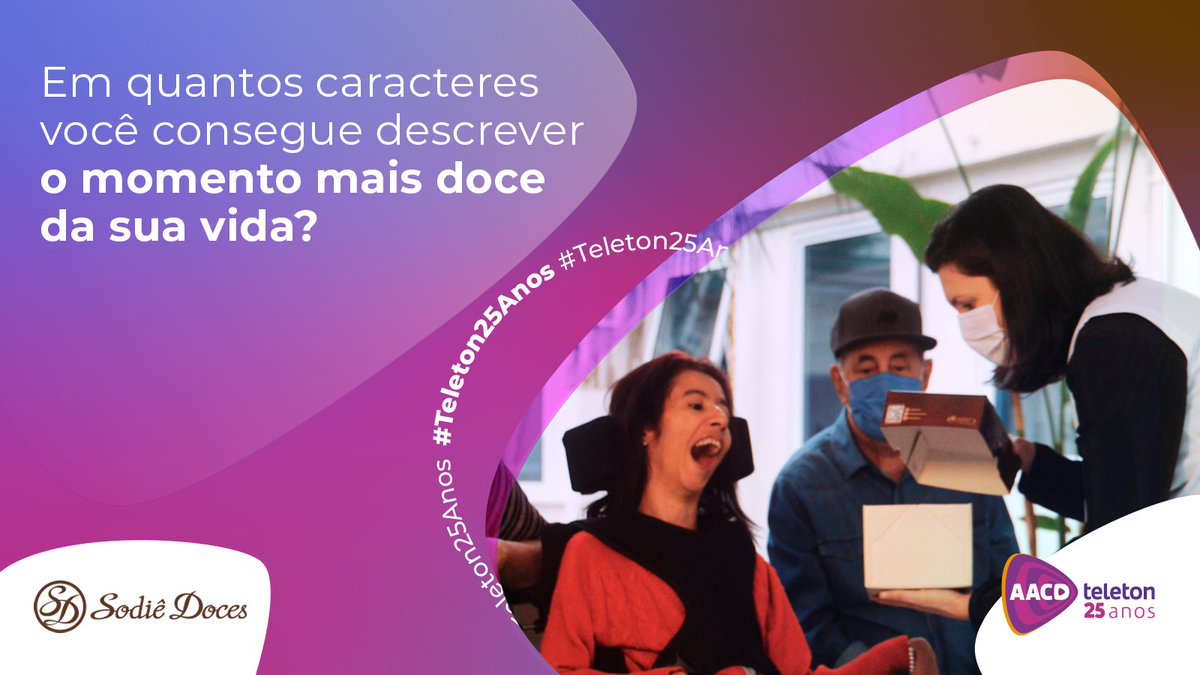 Teleton AACD (@teletonoficial) on Twitter photo Para a AACD, o momento mais doce da vida sempre tem a ver com o outro. E com o que aprendemos com ele.
É por isso que estamos juntos com a <a href="/sodiedoces/">Sodiê Doces</a>
há tantos anos: instagram.com/p/Cik-y7ppe74/
#Teleton25anos Para a AACD, o momento mais doce da vida sempre tem a ver com o outro. E com o que aprendemos com ele.
É por isso que estamos juntos com a <a href="/sodiedoces/">Sodiê Doces</a>
há tantos anos: instagram.com/p/Cik-y7ppe74/
#Teleton25anos