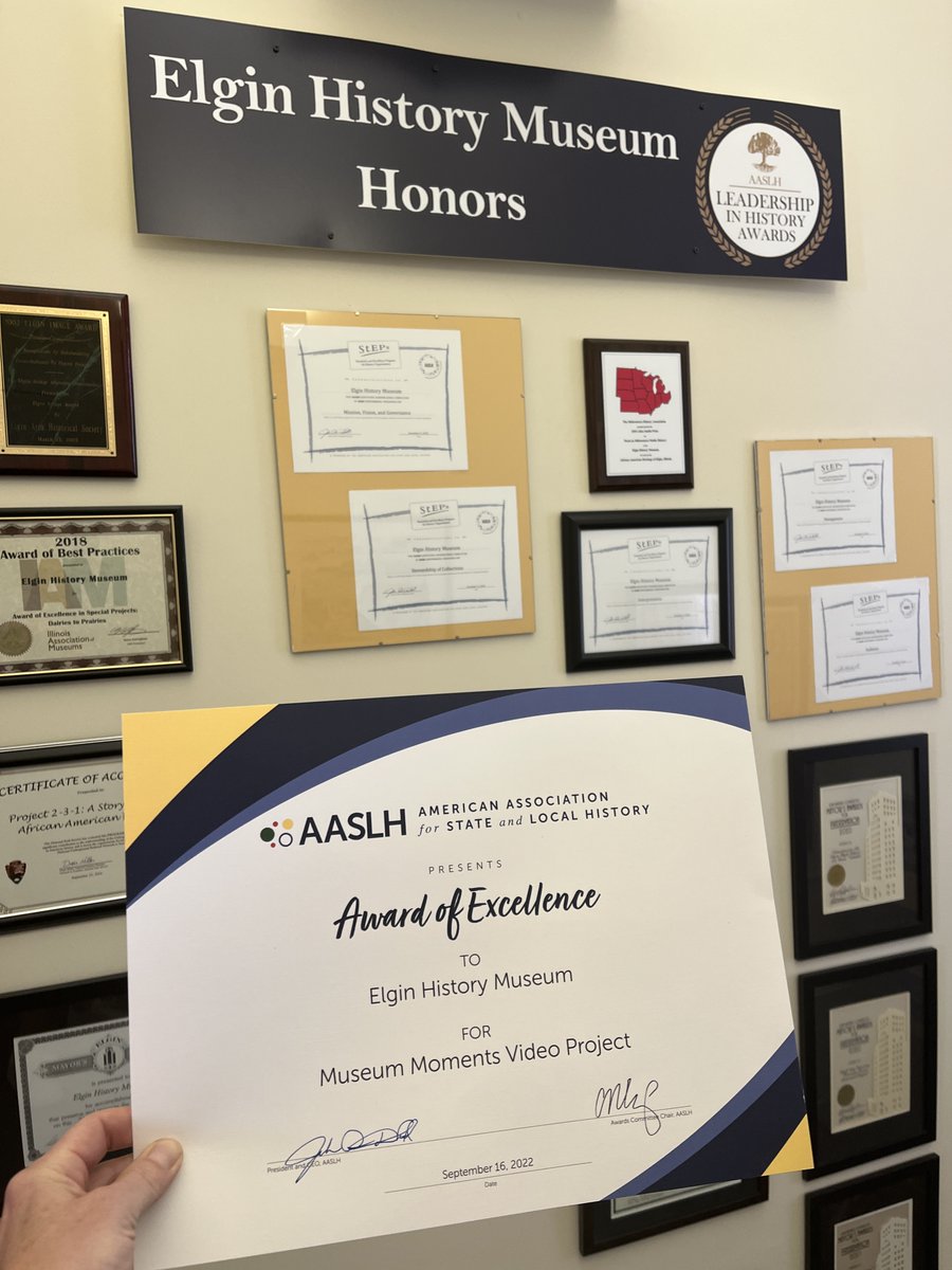 elginhistory's tweet photo. Our new award from AASLH for the Museum Moments Video Project. https://t.co/91R9fD5t8Y
We are SO THANKFUL for everyone who participated in this project!! It wouldn't have been a success without you.
#ExploreElgin #loveelginhistory #worldclassmuseum #supportlocalhistory https://t.co/3R5eHVEi0y