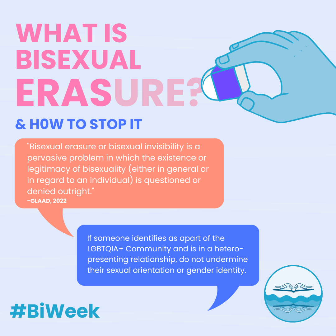 #BisexualErasure is a pervasive issue that can stem from internal or external homophobia. The more we learn about erasure, the more we can do to be aware of our own bias' and be there for the ones we love. #BiWeek

 #LgbtqYouth #LgbtqCommunity #LgbtqOrganization #Lgbtq #Lgbtqia #