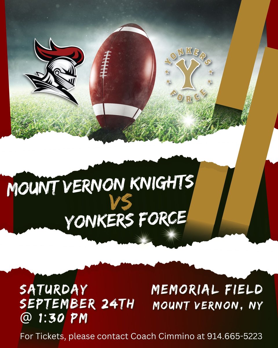 drbcatmvcsd's tweet photo. Mount Vernon Knights take on the Yonkers Force this Saturday, September 24th at 1:30pm at the new Memorial Field. Don't forget to check out this week's Knight sports schedule. Let's show our Knight pride by attending an event. #MVKnights #mountvernonstrong #mvcsd #suptdrbcmvcsd https://t.co/sTgbtGNlir