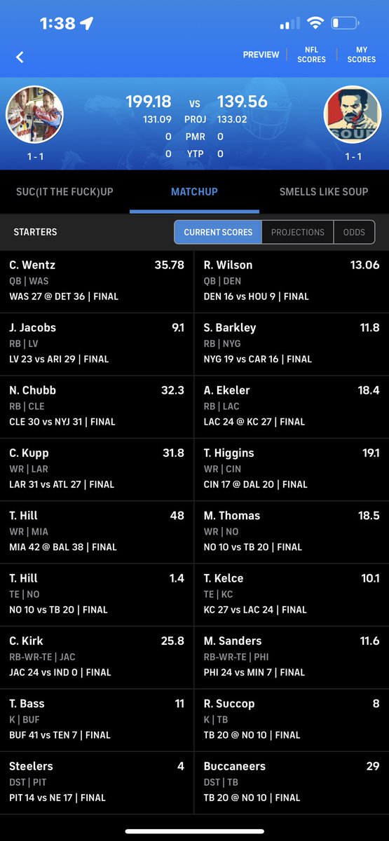 uknowwillywill's tweet photo. @NFLFantasy Squad went bananas https://t.co/7mLcVLzbCP