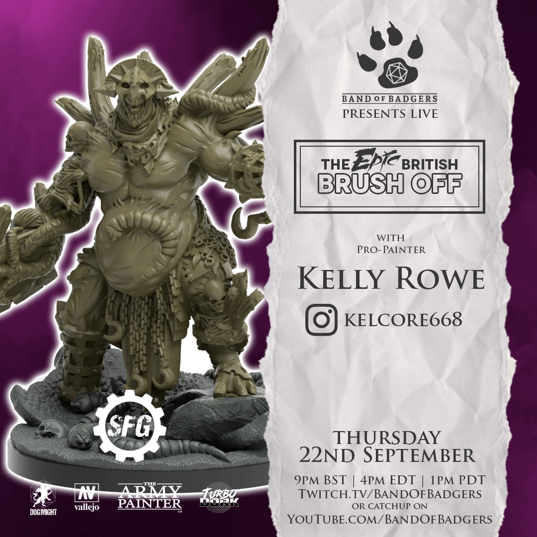 Join the Band live this THURSDAY as we tackle the EPIC ENCOUNTERS box the Ghoul-Kin by @SteamforgedLtd on our new series THE EPIC BRITISH BRUSH OFF with Pro-Painter @Kelcore twitch.tv/bandofbadgers 9pm BST | 4pm EDT | 1pm PDT or on YouTube #RPG #ttrpg #dnd5e #miniaturepainting
