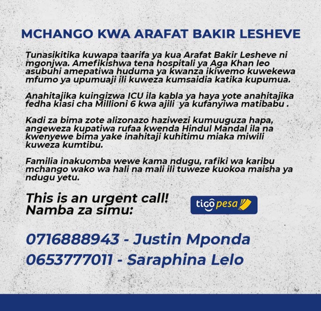 McinikaWaLamar's tweet photo. MUNGU amtie nguvu kijana mwenzetu ARAFAT BAKIR LESHEVE, anahitaji michango yetu Ili aweze kufanyiwa matibabu.

Please Kindly Rts 

#ForArafat https://t.co/Qd45DLqqTs