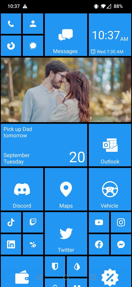davidvkimball's tweet photo. It feels like I'm back in 2014.
Using #SquareHome launcher for Android, and it's actually very cool. A lot of details were carefully recreated in a way that's reminiscent of #MetroUI. More movement than other Windows Phone-copy cat launchers I've seen.
Would recommend! https://t.co/YdzSEl9cpy