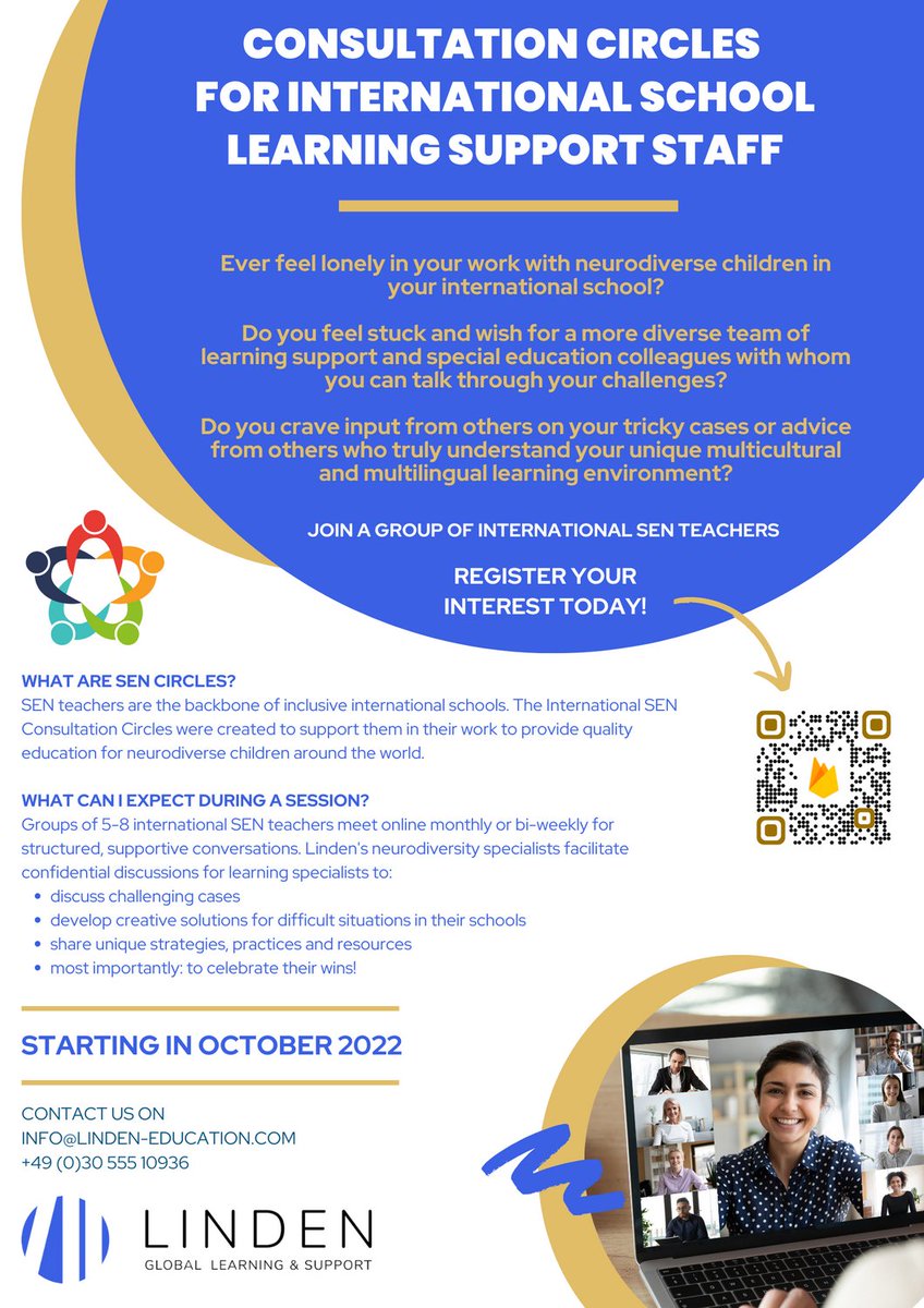 LindenEducation's tweet photo. CALLING ALL LEARNING SUPPORT TEACHERS (HEROS) AROUND THE WORLD!!
Do you feel stuck and wish for a more diverse team of learning support &amp; special education colleagues with whom you can talk through your challenges?
>>>> Join our SEN Consultation Circles this Fall! https://t.co/aOmLXMSoYp