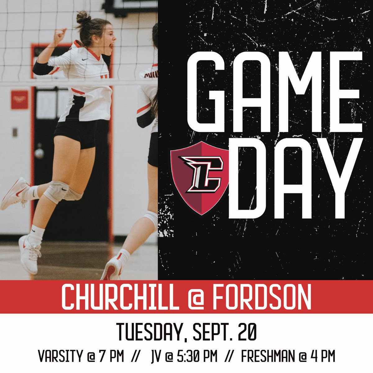 Churchill @ Fordson. Freshman at 4 p.m., JV at 5:30 p.m. and Varsity at 7 p.m. See you there #ChargerNation!