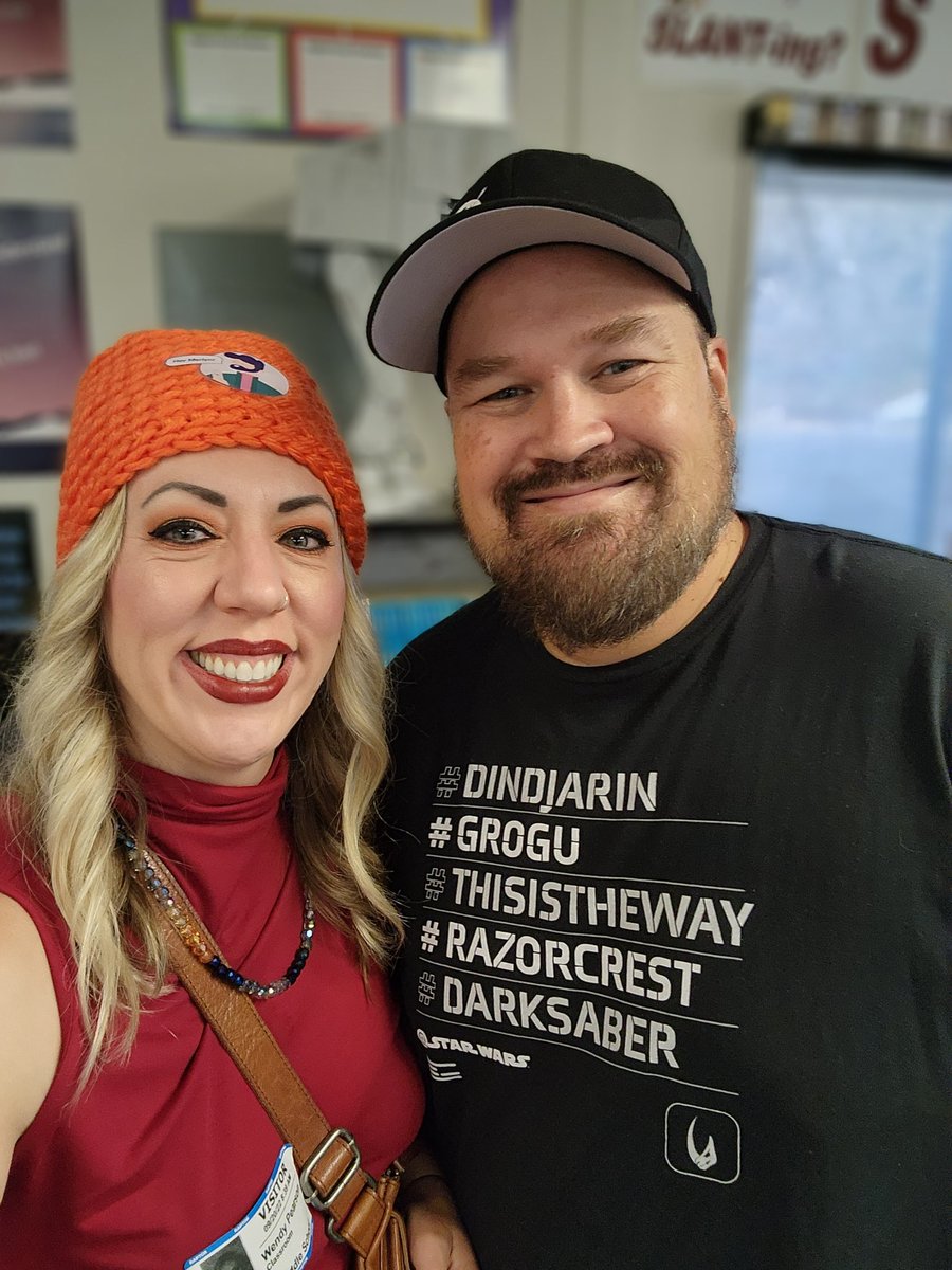WSJPearson's tweet photo. Meet Chad Freeman of @Lakesidevvusd. He's been teaching for 17 years and this is his first year teaching with help from @MerlynMind. His room is #StarWars themed and he finally has his own robot to help with his daily tech needs! @pharding2 
@richeducations 
@LakesideFreeman https://t.co/Sigj1PepZY