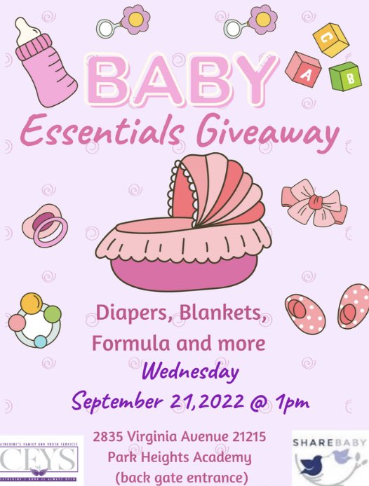 Please come on by for any baby essentials at 1 pm
