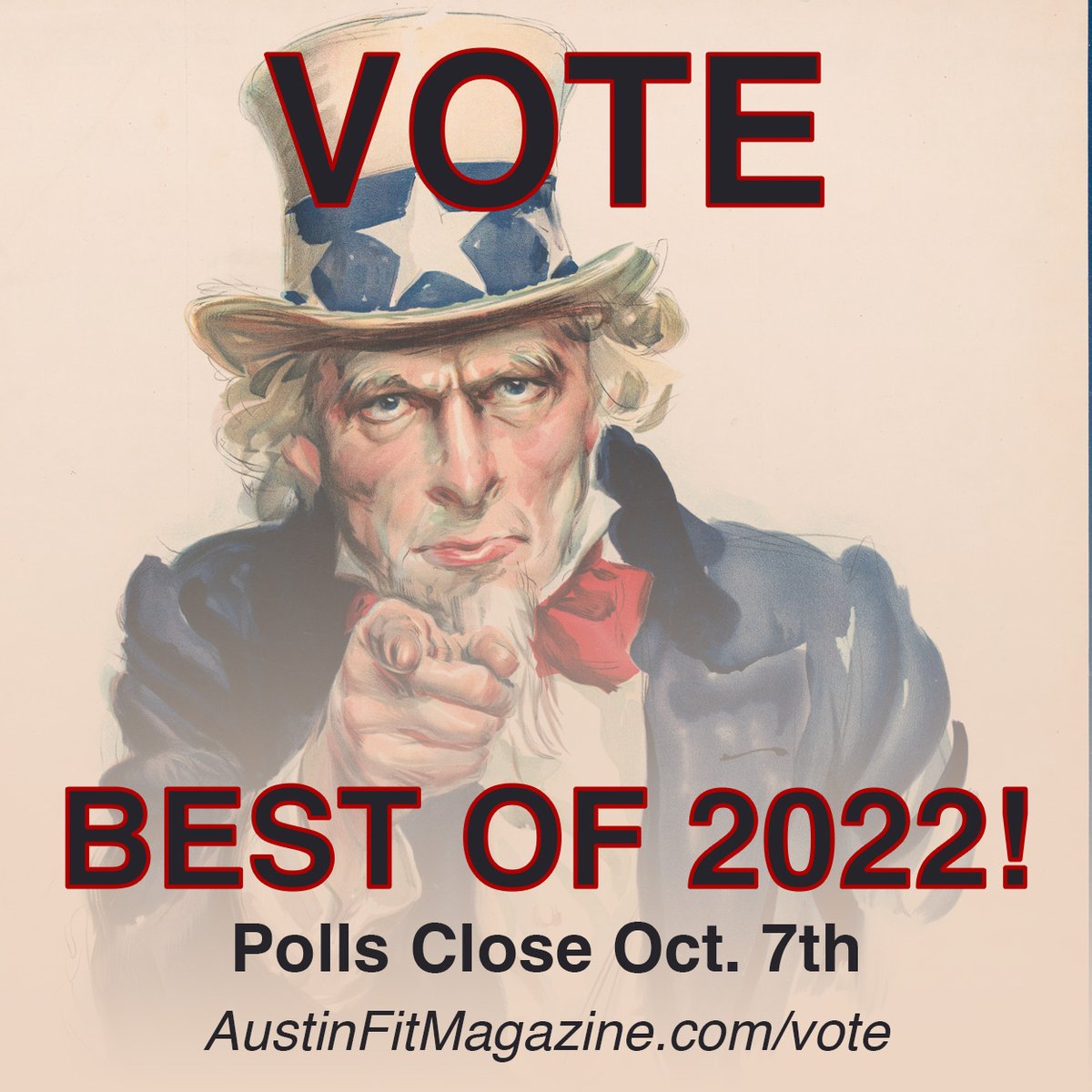 AustinFit's tweet photo. Don't forget to VOTE! Polls close Oct. 7th.

#BestOf2022 #KeepAustinFit https://t.co/o5BP3gJtGD
