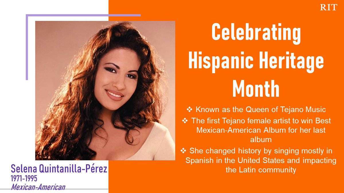 Our first Hispanic Heritage women in history spotlight! For #hispanicheritagemonth , we celebrate Selena Quintanilla, who is known for her Tejano music that blew up in the United States and Mexico. #selena #selenaquintanilla #latinxheritagemonth #latinaculture https://t.co/8kwd1vHhhU