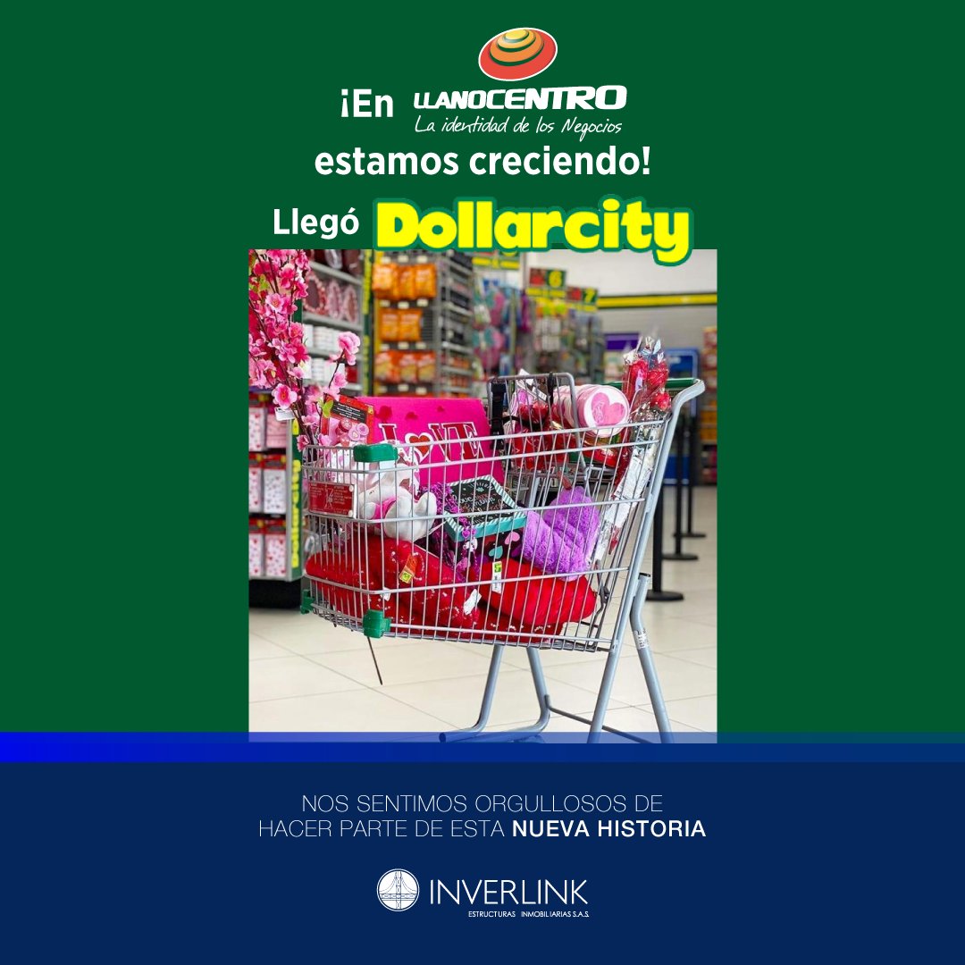 InverlinkP's tweet photo. Desde mañana 21 de septiembre puedes disfrutar del nuevo #DollarcityColombia en @CCLlanocentro
Llanocentro crece y nos complace su expansión. Conócelo, es un proyecto espectacular con altos índices de valorización
⠀
Info: +57 310 3149749
⠀
#inverlink #locales #villavicencio https://t.co/ECQ3ukjRu9