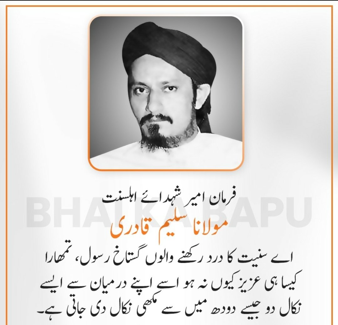 اسکو کہتے ھیں اصلی اور نسلی  رضوی امیر  جو بد مذھبوں کو جوتے کی نوک پہ رکھتا تھا 
اور اسے مشن الحضرت  پہ جام شھادت بھی نوش کیا
#فیض_رضامشن_سلیم_قادری