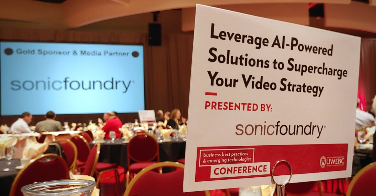 SonicFoundry's tweet photo. We're excited to participate during the Lunch &amp; Table Topic Talk at today's @UWEBCweb 2022 Annual Conference with "Leverage AI-Powered Solutions to Supercharge your Video Strategy".

#UWEBC #VidableAI #VideoSolutions #Mediasite #sponsor https://t.co/lp8NLXjH4H
