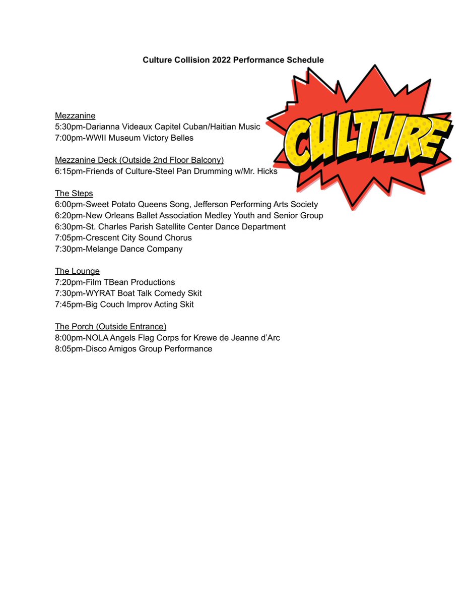 Culture Collision 2022 Performance Schedule