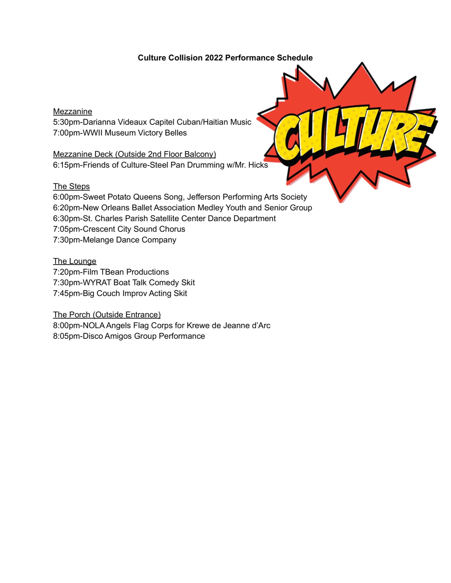 2022 performance schedule culture collision 12