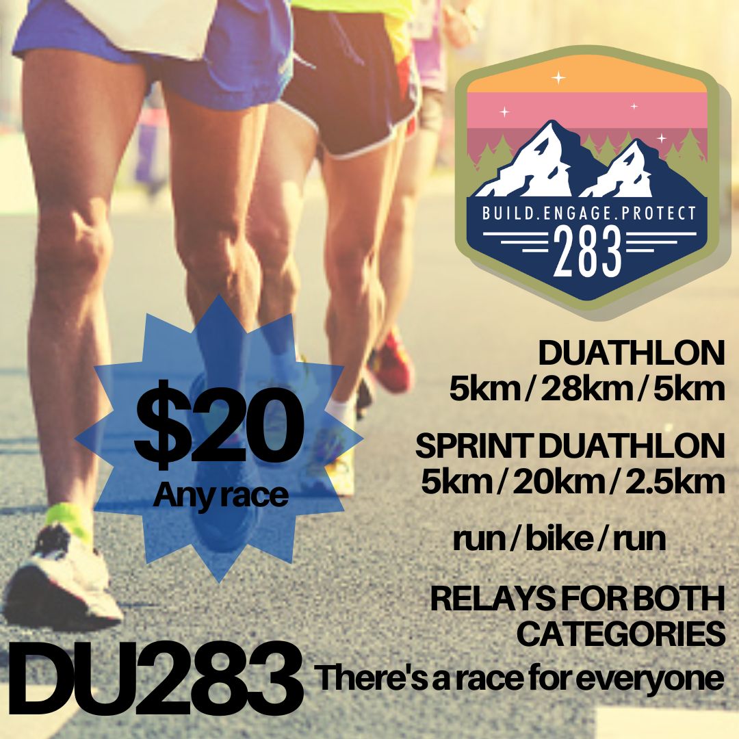 Du283SSM's tweet photo. The 2022 DU283 is only days away - Register today! All race registration is now only $20, no matter the race. Visit https://t.co/cPFV29vF9u to register

#RunBikeRun #DU283 #MentalHealthMatters #KidsOfSteel https://t.co/FDLKXZhb6g