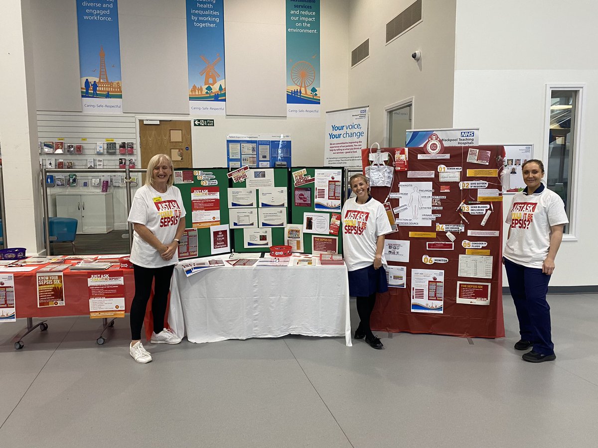 JennaJB01's tweet photo. Clinical Improvement Leads for IMPF, Jenny, Lucy and Lisa with the Sepsis Display, raising awareness for the Sepsis Collaborative launched by @BlackpoolHosp Well done ladies for all of your hard work and support! #sepsis #sepsisawareness #Blackpool #bth @BTH_IMPFCIL 👩🏼‍⚕️🩸💉💦 https://t.co/E3f0UJ4yu6