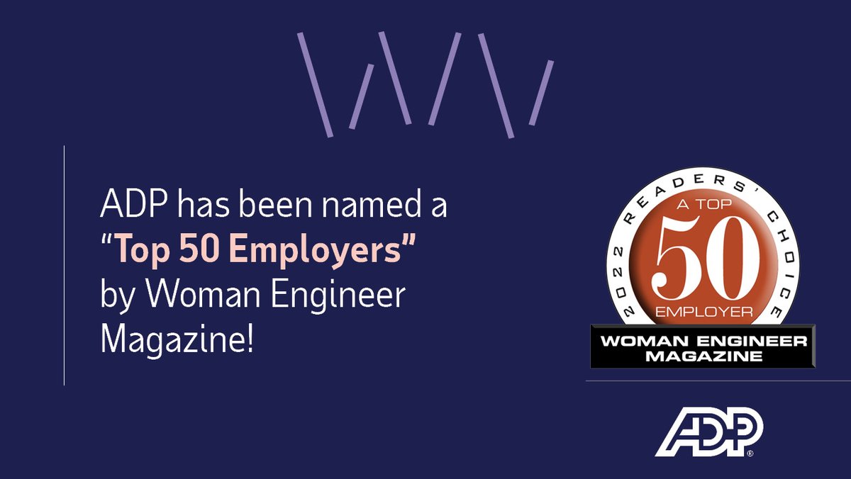 theolderbi's tweet photo. For the third year in a row, we have been named a "Top 50 Employer" by Women Engineer Magazine! 🏆
⠀
Learn more about our #ADPTech culture and how we value diversity, equity, and inclusion in the link below. 
⠀
#WomenInSTEM #Engineer #Award https://t.co/MJPwKR2Qj0 https://t.co/rtp3TkOpN0