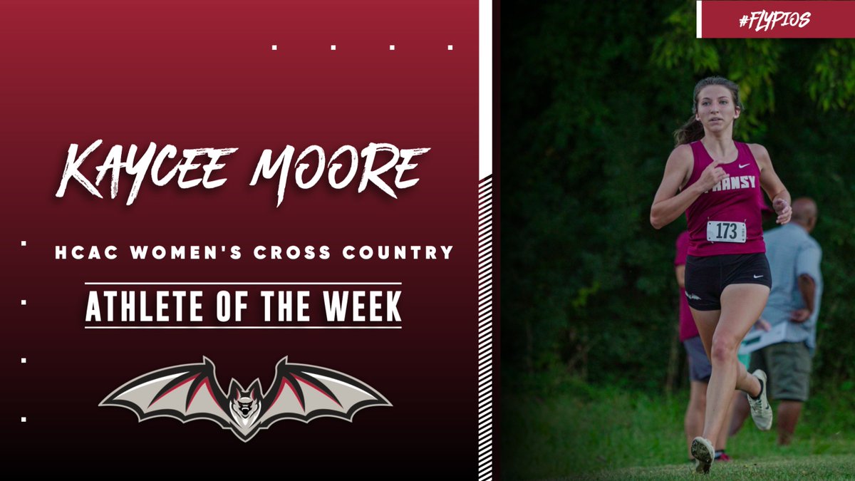 Congrats to @transyxctf runner Kaycee Moore for earning HCAC Women's Cross Country Athlete of the Week! Kaycee's 6k time of 24:21 at Bluffton is the third-fastest women's 6k for Transy records! #flypios🦇