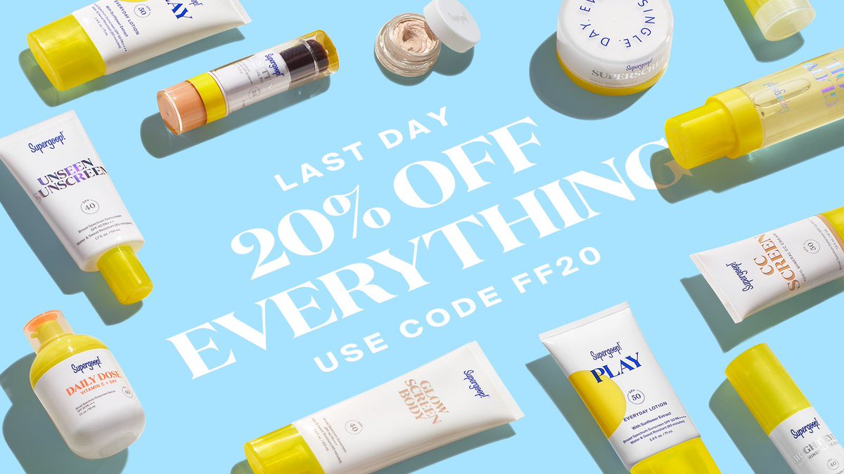 Hurry! Last day to shop all SPFs for 20% off with code FF20 ☀️ #supergoop #spf #sunscreen #sale