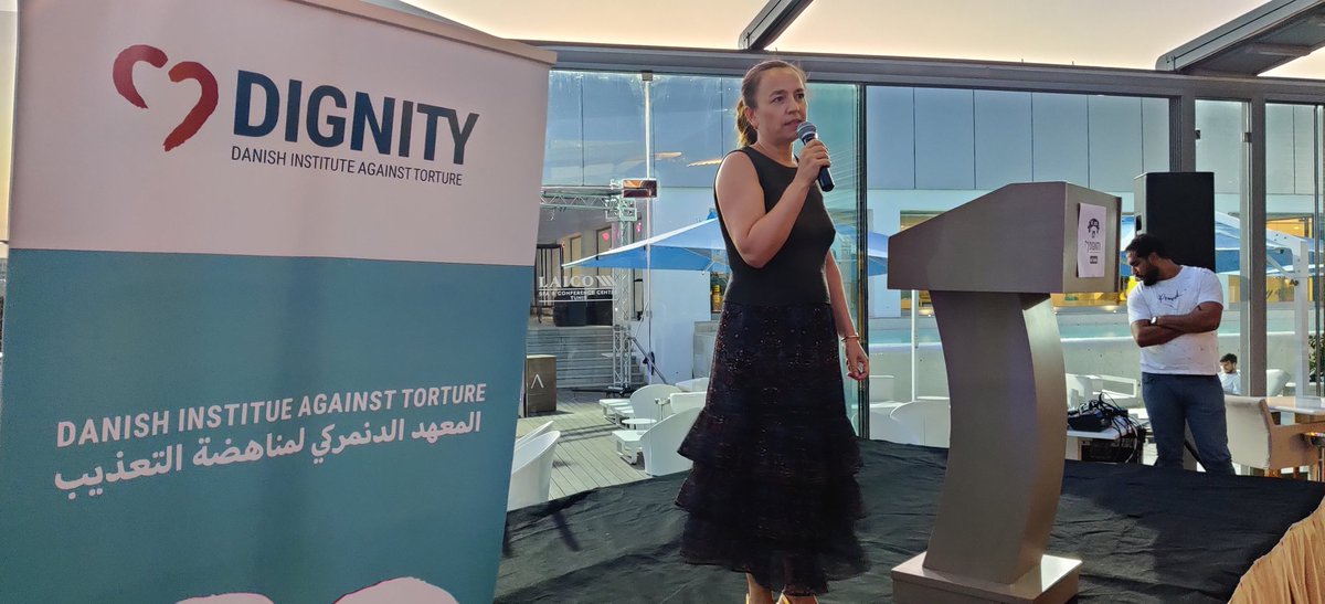DIGNITY_INT's tweet photo. DIGNITY célebre ce soir ses 10 années en #Tunisie. Dans son discours, @DKAmbAlg Vanessa Vega Saenz parlait de la capacité de DIGNITY à collaborer avec les acteurs publiques et la société civile contre la #torture. #dkaid #DAPP https://t.co/WXL6GSvG5O