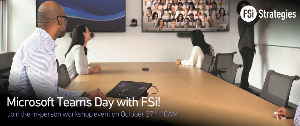 We're launching our first in-person workshop event at our hybrid office in Vienna, Virginia! Join us for Microsoft Teams Day with FSi Strategies on October 27th! See the event details &amp; registration below: 
teams.microsoft.com/registration/3… 
#MSTeams #TeamsDevices #TeamsRooms #MSPartner
