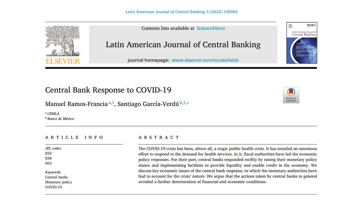 LAJCB_'s tweet photo. 🔔 Recently Accepted in #LAJCB: “Central Bank Response to COVID-19” by Manuel Ramos-Francia and Santiago García-Verdú #OpenAccess #PolicyInsights #EconTwitter https://t.co/ZBBIl1xBXm https://t.co/rjdRKDQ2JM