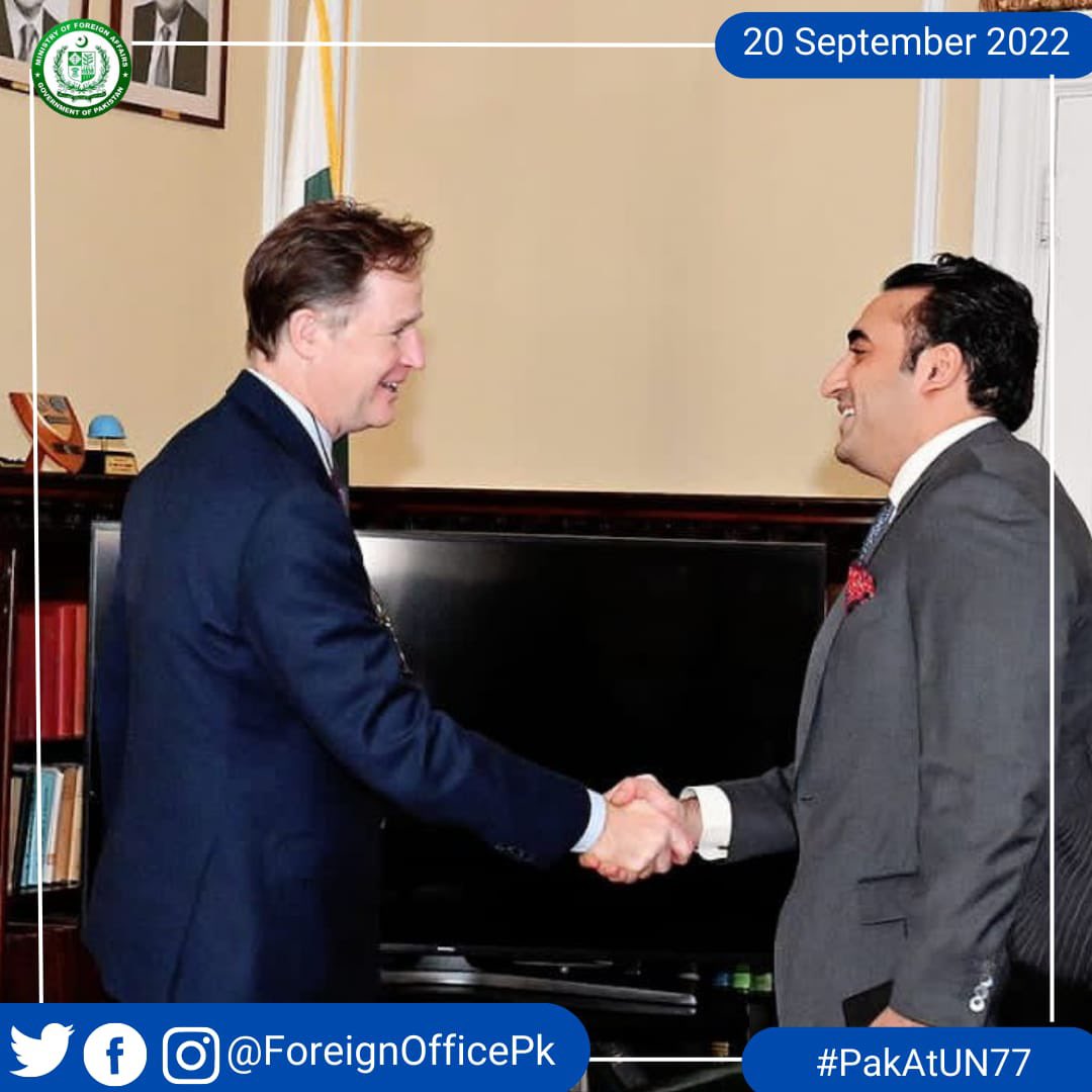 ForeignOfficePk's tweet photo. FM @BBhuttoZardari met @nickclegg, President Global Affairs @Meta. 

➖Discussed opportunities of collaboration in digital space given #Pakistan’s tech savvy youth and strong growth in IT sector. 

➖Thanked Meta for its ongoing projects in Pakistan. https://t.co/HDegbzT69l
