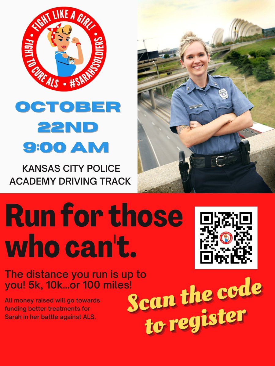 Kansas City! Let’s go! Come run some laps with me as I roll around. It’s going to be a great day. Register today! Plus you will get a cool shirt I designed with my eyes 👀 #FightLikeAGirl #SarahsSoldiers