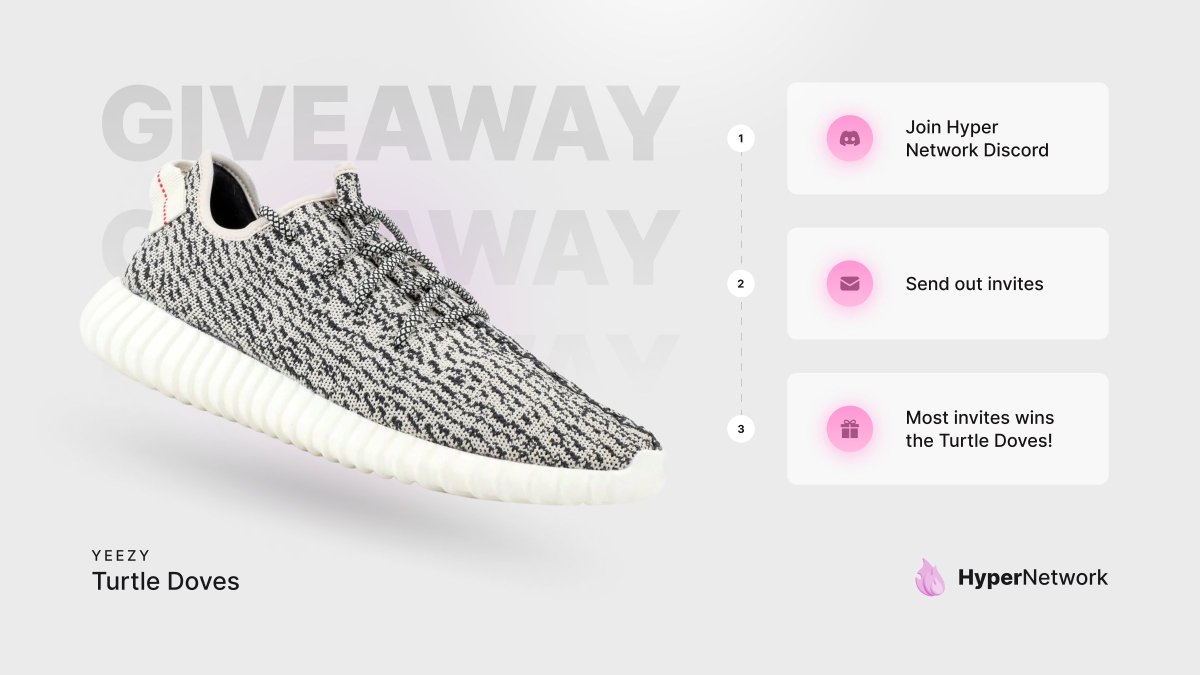 We are giving away a free pair of adidas Yeezy Boost 350 Turtle Dove (2022) in your size! 🎉🥳

Join Hyper Network to participate! discord.gg/A3nPWBjf8K

Winners will be picked on October 7, 2022

#HyperNetwork