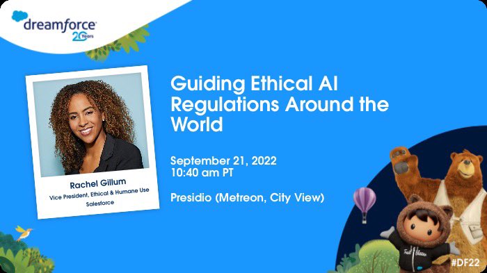 Dreamforce is finally here! 

Join me, #Salesforce’s <a href="/baxterkb/">K</a>, <a href="/USChamber/">U.S. Chamber</a>‘s <a href="/jcrenshaw_dc/">Jordan Crenshaw</a>, and the European Commission’s  Gerard de Graaf on Wed, Sept. 21st @ 10a PT for our Dreamforce panel on guiding #Ethical #AI Regulations Around the World"! 

lnkd.in/gHM6kFSz