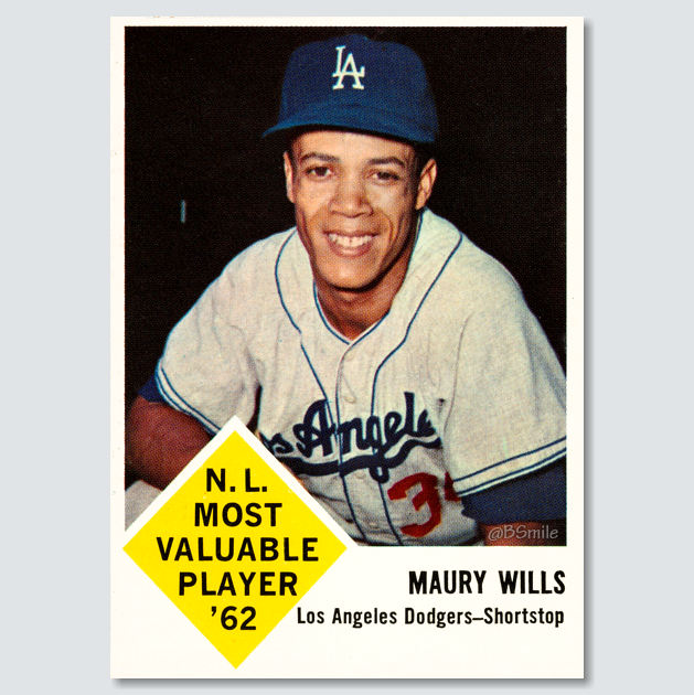 BSmile's tweet photo. 1963 Fleer Maury Wills Baseball Card - N.L. Most Valuable Player '62 - Los Angeles #Dodgers Shortstop #MLB #History #RIPMaury https://t.co/Q4KAXmiREu