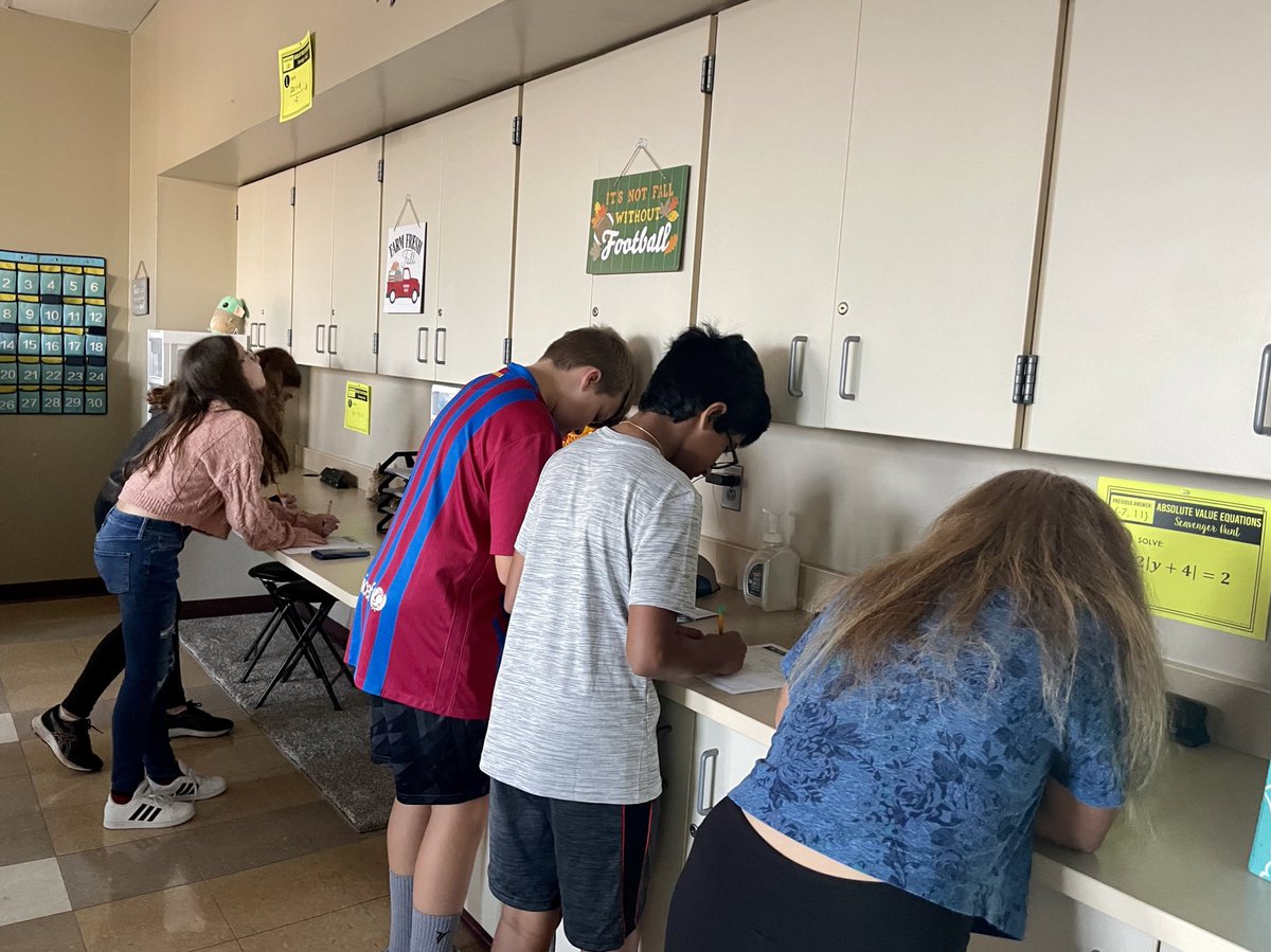ccharterina's tweet photo. Algebra students practiced solving absolute value equations by completing a scavenger hunt. Swipe to the last picture to see our happy winners!🥇 https://t.co/O8qtWdE5dW