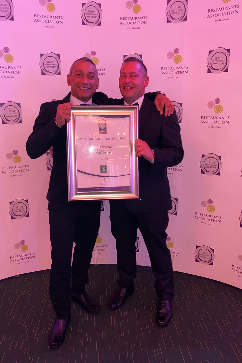 HeritageLaois's tweet photo. We were thrilled to be awarded “Best Emerging Irish Cuisine” in Leinster at the Irish Restaurant Awards. Congrats Hotel Manager Liam Corr, Head Chef Tom Comerford, Chef Ian Clifford, F&amp;B Manager Barry Nandy &amp;all the team.
 #team #thankyou #food #restaurant #irishrestaurantawards https://t.co/zN3QsrJvlg