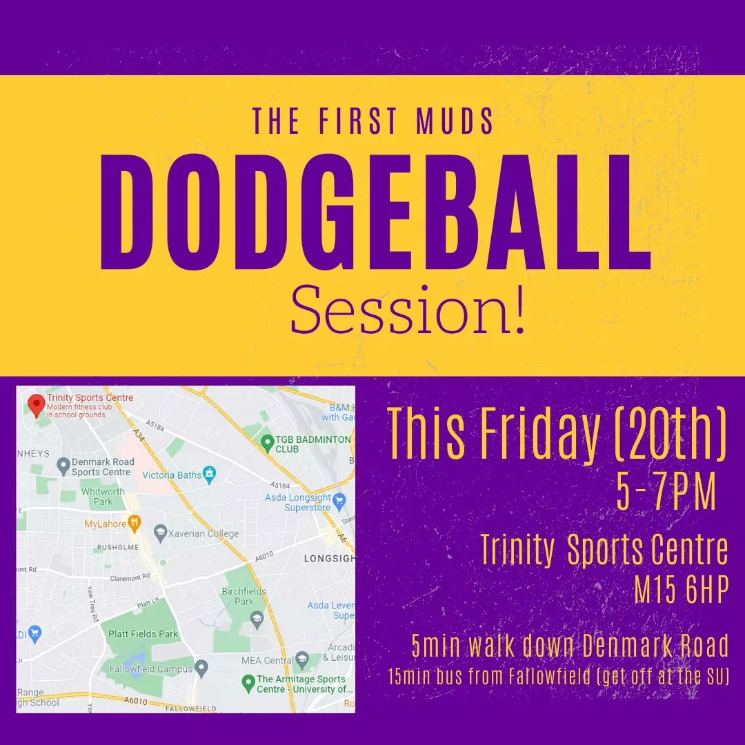 3 days to go! Hope to see a lot of fresh faces join the #MUDSlide <a href="/TrinitySportMCR/">Trinity Sports Centre</a>

Drinks in <a href="/ManchesterSU/">University of Manchester Students’ Union</a> afterwards 7-10pm, come and get to know the committee

#ThePowerOfPurple