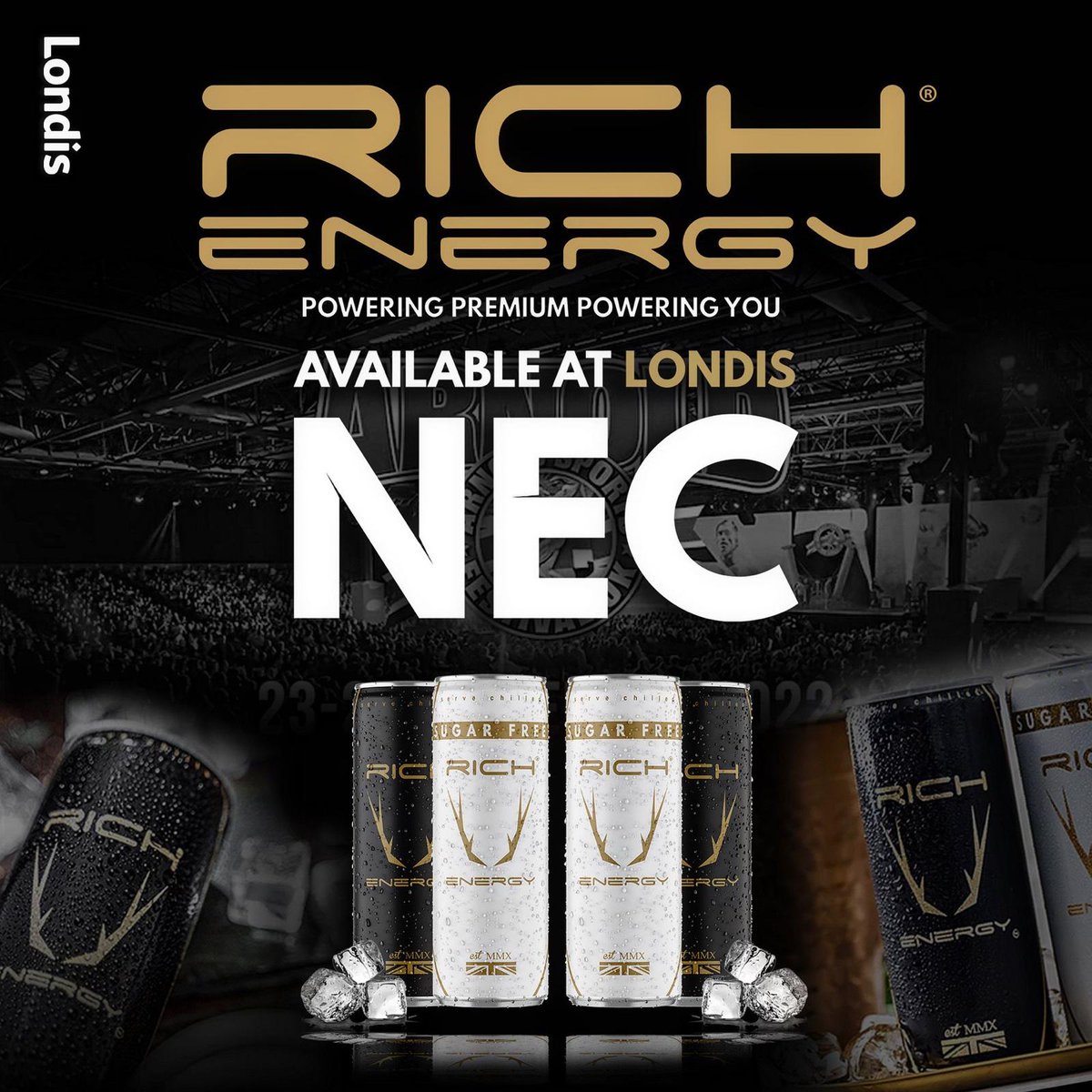 Want a kickstart to your day? Grab yourself some RICH Energy at the @arnoldsportsuk event this weekend Head to @londisnec they're offering both the original RICH Energy and Sugar FREE options @expo_supplies #wearerichenergy #NEC #RichOMG #arnoldsports #RichEnergy