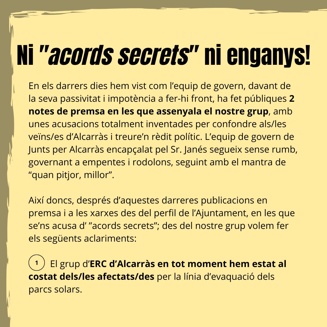ercalcarras's tweet photo. Sr. @jordijanes deixi de fer públiques constants fal.làcies, en nom de l'@AjAlcarras, doni la cara! Prou #enganys! https://t.co/vgzRm5h1Hh