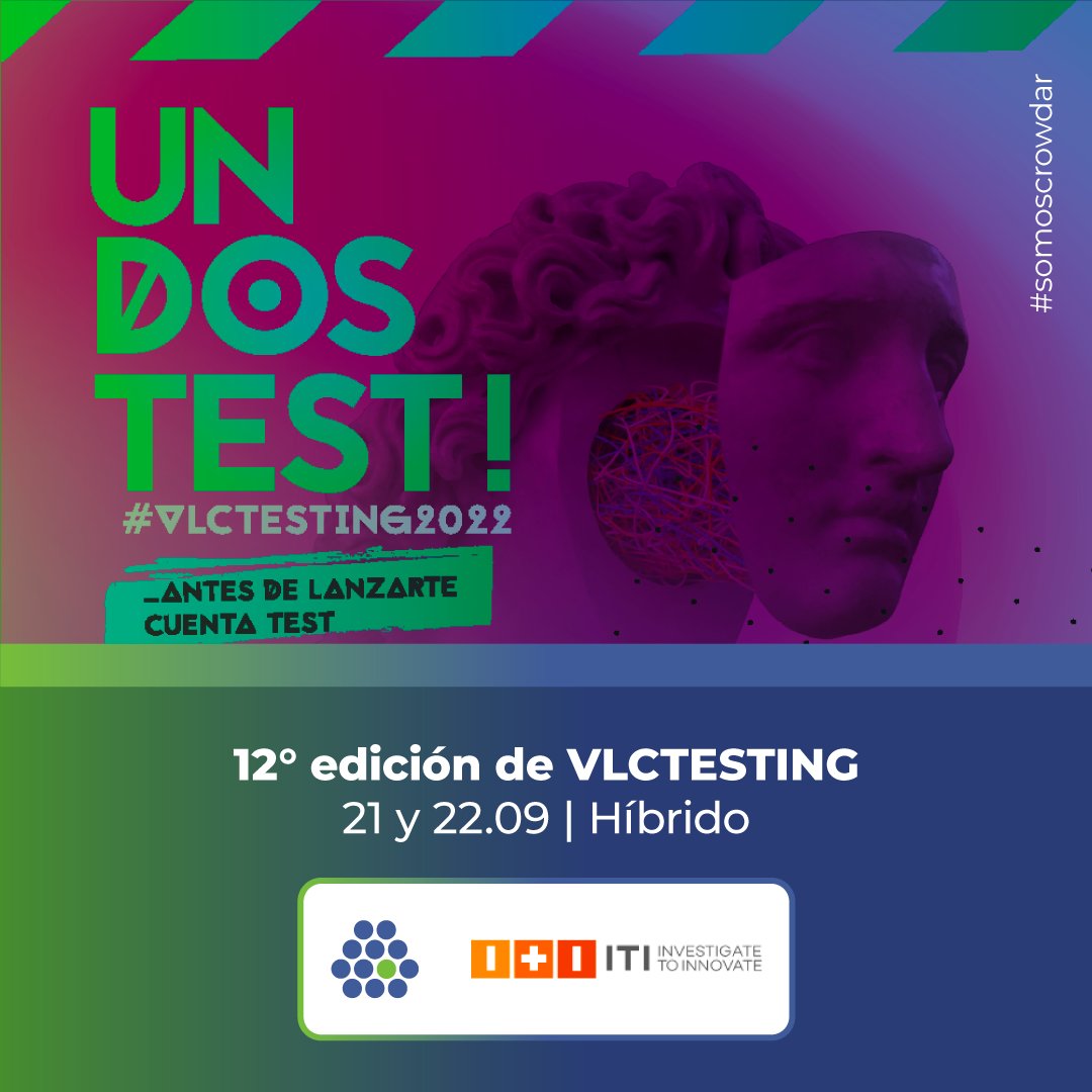 crowdarinfo's tweet photo. 📢Nos encontramos en el #vlctesting2022, el mayor evento de calidad y testeo de software de España, en su 12ª edición.
No te lo podés perder!
#vlctesting #somoscrowdar
Entradas online, gratis 22/09: https://t.co/xtgBXmh4dX https://t.co/CNpZPy3ooJ