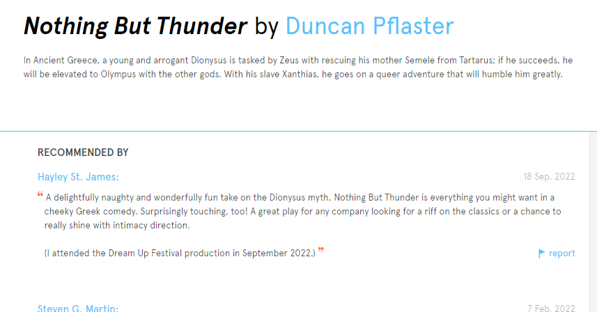 kingduncan42's tweet photo. Lovely @NewPlayX review for #NothingButThunder from @hayleystjames ! https://t.co/YX0OirhOZb