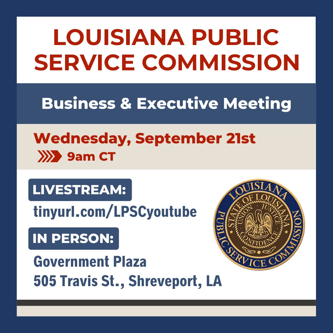 All4Energy's tweet photo. The @la_PSC is meeting tomorrow, September 21 at 9am ⏰ Join The Alliance at the meeting in Baton Rouge or tune in via livestream ➡️ https://t.co/mIuUcUovnd
#Power4People #LaPSC #Louisiana #Energy https://t.co/7tRbjMuU0V
