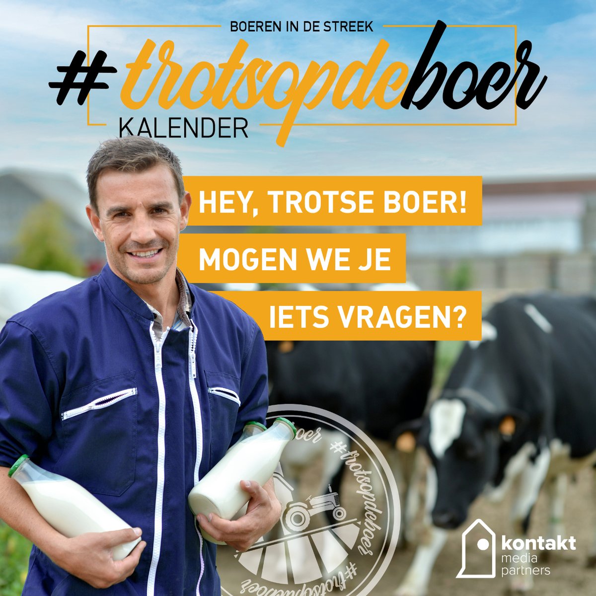 Hey, trotse boer! Wil jij op de foto voor onze #trotsopdeboer verjaardagskalender? Wij zijn op zoek naar échte boeren en boerinnen. Eén voor elke maand.

Geef je nu op via kmp.nl/trotsopdeboer-… 🚜🐄