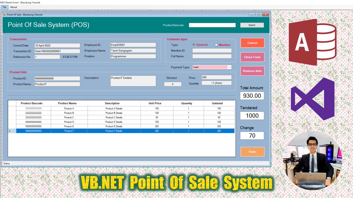 IBasskung's tweet image. Master Visual Basic .NET by Building a Point Of Sale System.
- If you would like the source code, please visit my store: payhip.com/iBasskung
#VisualStudio2015 #VisualStudio2019 #VisualBasic #MSAccess #ADOdotNET #Programming #Coding #SourceCode #iBasskung #สอนเขียนโปรแกรม