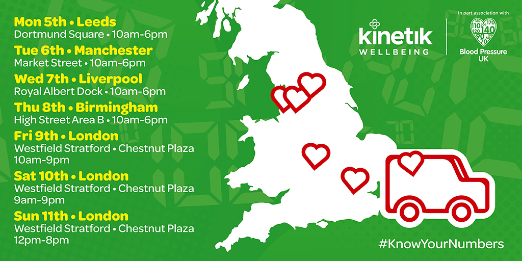 BloodPress_UK's tweet photo. A special thanks to @KinetikWB who this year hosted a bp van that drove across England to deliver bp checks, as part of #KnowYourNumbers Wk, &amp; in part association with us. A whopping 2900 bp's were taken over the wk. That's 2900 extra people that now #KnowTheirNumbers. Thank u! https://t.co/jxVaUQbMIT